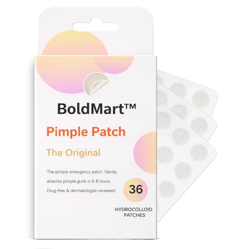 BoldMart Pimple Patches for Face – 36 Count Hydrocolloid Acne Patches, Invisible Blemish Patch, Waterproof Zit Stickers for Whiteheads, Overnight Spot Treatment, All Skin Types