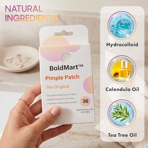 BoldMart Pimple Patches for Face – 36 Count Hydrocolloid Acne Patches, Invisible Blemish Patch, Waterproof Zit Stickers for Whiteheads, Overnight Spot Treatment, All Skin Types