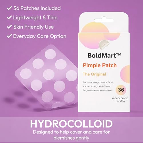 BoldMart Pimple Patches for Face – 36 Count Hydrocolloid Acne Patches, Invisible Blemish Patch, Waterproof Zit Stickers for Whiteheads, Overnight Spot Treatment, All Skin Types