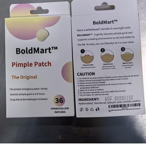 BoldMart Pimple Patches for Face – 36 Count Hydrocolloid Acne Patches, Invisible Blemish Patch, Waterproof Zit Stickers for Whiteheads, Overnight Spot Treatment, All Skin Types