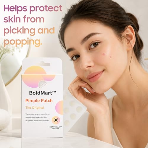 BoldMart Pimple Patches for Face – 36 Count Hydrocolloid Acne Patches, Invisible Blemish Patch, Waterproof Zit Stickers for Whiteheads, Overnight Spot Treatment, All Skin Types