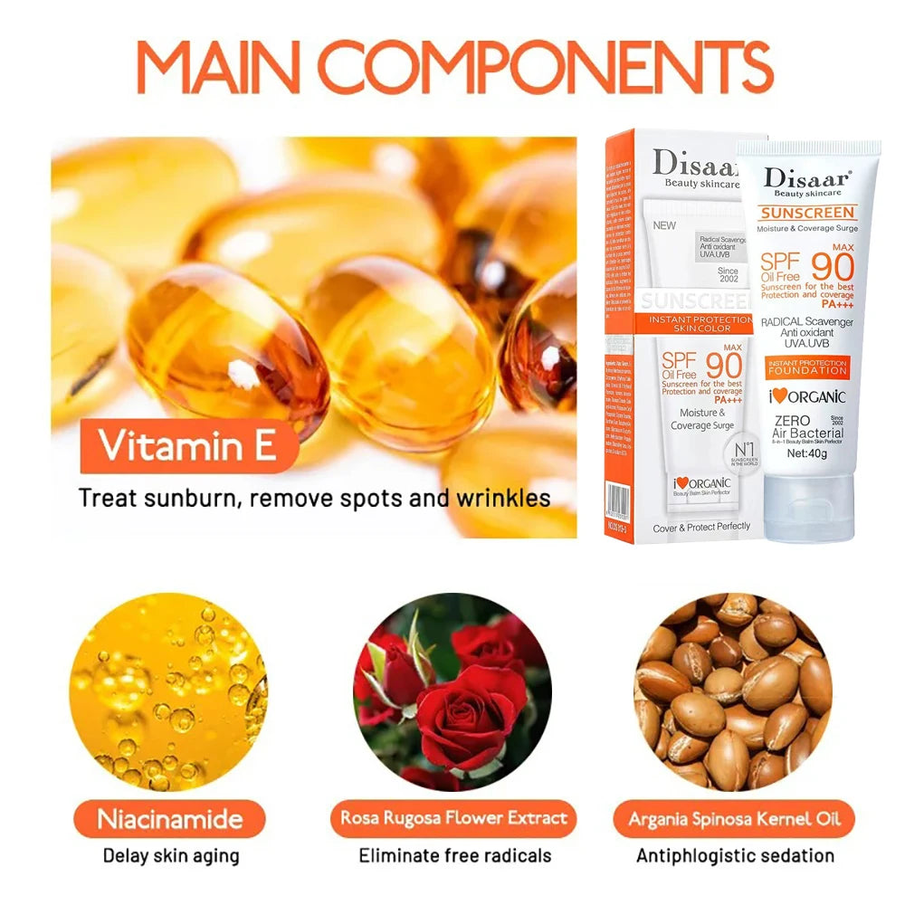 40ml Facial Body Sunscreen Whitening Sun Cream Sunblock Skin Protective Cream Anti-Aging Oil-control Moisturizing SPF 90+++ Face