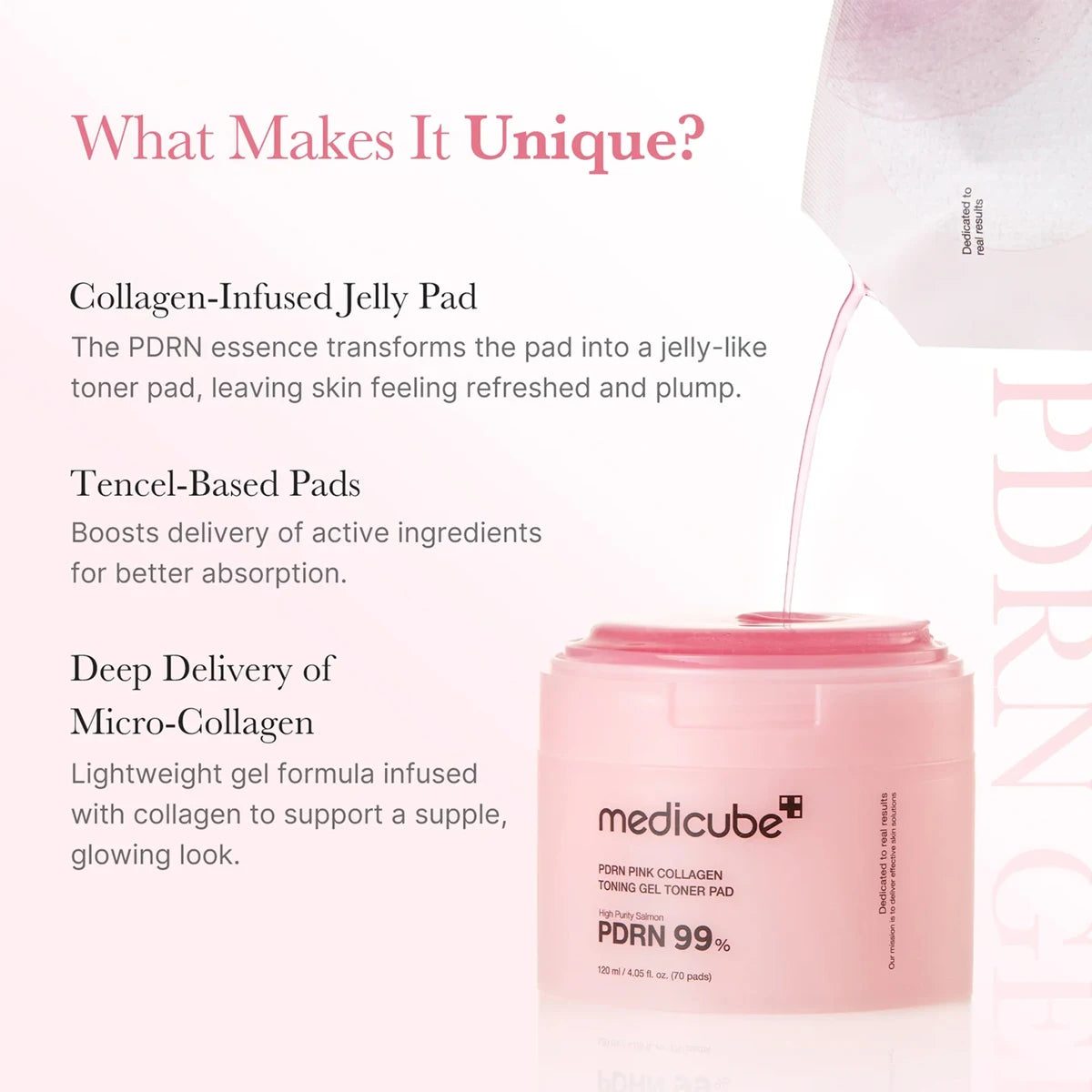 Medicube PDRN PINK COLLAGEN TONING GEL PAD 70pcs,Soft & Skin-Friendly,Soaked Essence,Ample Essence,Korean Skincare,Korean Makeup